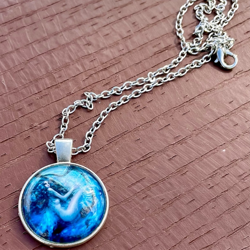 Silver and Glass Mermaid Necklace - Picture 3 of 6
